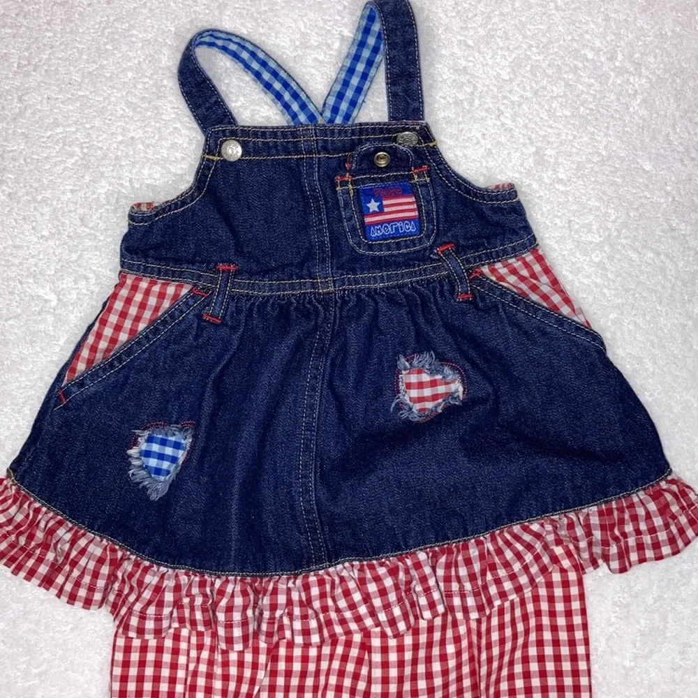 The children’s place red check denim jumper and bloomers 6/9m